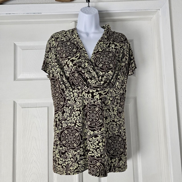 Mint chip brown & green v neck blouse - Picture 2 of 4